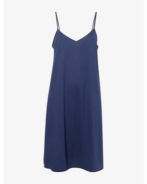 Hanro V-Neck Shoulder-Straps Cotton-Jersey Nightdress - Blue