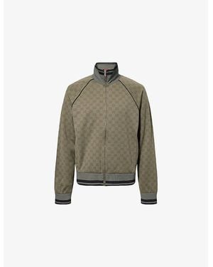 Gucci Monogram-Print Striped-Trims Woven Jacket - Green