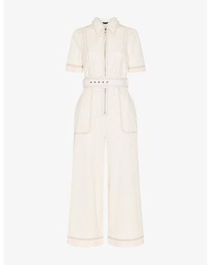 Whistles Pintuck Belted Denim Jumpsuit - White