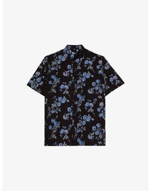 The Kooples Floral-Print Short-Sleeve Woven Shirt - Blue