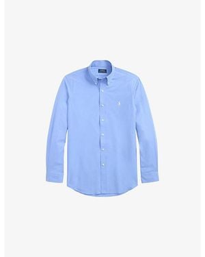 Polo Ralph Lauren Brand-Embroidered Custom-Fit Cotton-Poplin Shirt - Blue