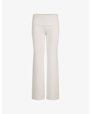 Skims Foldover-Waistband Straight-Leg Knitted Trousers - White