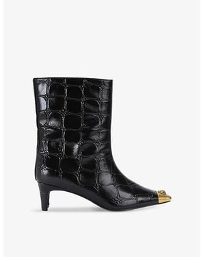 Kurt Geiger Regent Toe-Cap Heeled Patent-Leather Ankle Boots - Black