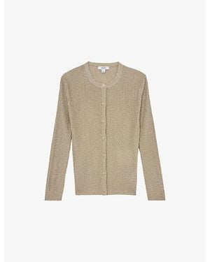 Reiss Milo Round-Neck Ribbed-Knit Cardigan - Natural