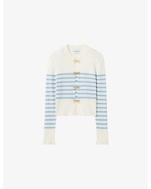 Claudie Pierlot Striped Cut-Out Knitted Jumper - Blue