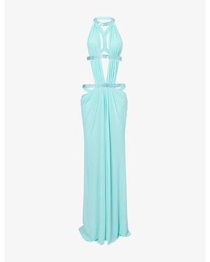 Jaded London Embellished 6Am Cut-Out Mesh-Woven Maxi Dress - Blue
