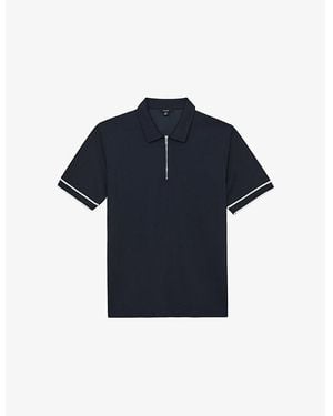 Reiss Zain Short-Sleeved Stretch-Woven Polo Shirt - Blue