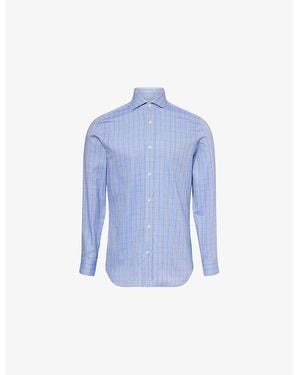 dunhill Giza Checked Regular-Fit Cotton And Cashmere-Blend Shirt - Blue