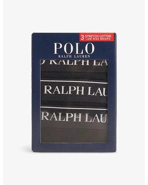 Polo Ralph Lauren Logo-Waistband Low-Rise Pack Of Three Stretch-Cotton Briefs - Blue