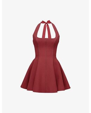 House Of Cb Loulette Halter-Neck Bow-Embellished Stretch-Crepe Mini Dress - Red
