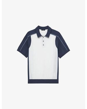 Reiss Claremont Colour-Block Knitted Polo Shirt - Blue