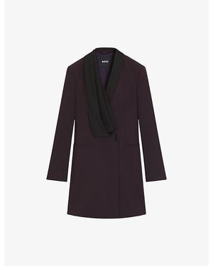 BOSS Tuxedo-Style Contrast-Lapel Wool Mini Dress - Blue