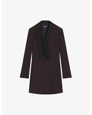 BOSS Tuxedo-Style Contrast-Lapel Wool Mini Dress - Blue