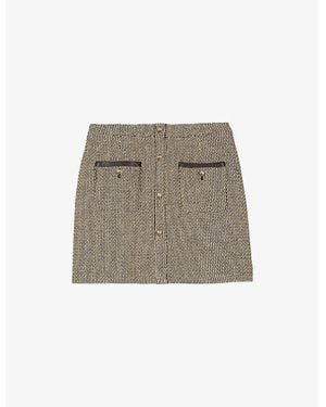 The Kooples Button-Down Straight-Cut Mid-Rise Cotton-Blend Mini Skirt - Natural