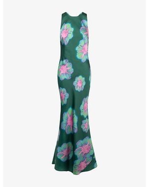 OMNES Jai Floral-Print Satin Maxi Dress - Green