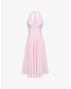 House Of Cb Allena Corset-Bodice Stretch-Cotton Midi Dress - Pink