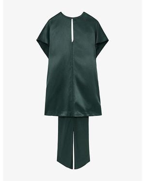 Reiss Alice Cape-Detail Short-Sleeve Satin Mini Dress - Green