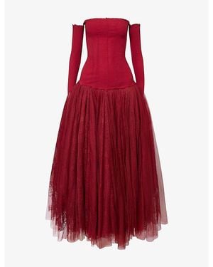 Marc Le Bihan Bustier Ballerina Tulle Midi Dress - Red
