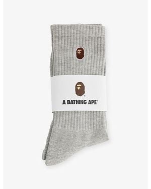 A Bathing Ape One Point Cotton-Blend Crew Socks - Gray