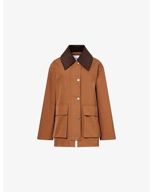 Ganni Oversized Contrasting-Collar Twill Jacket - Brown