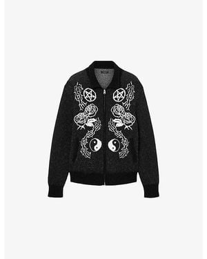 AllSaints Warner Kent-Collar Jacquard Stretch Cotton-Blend Cardigan - Black