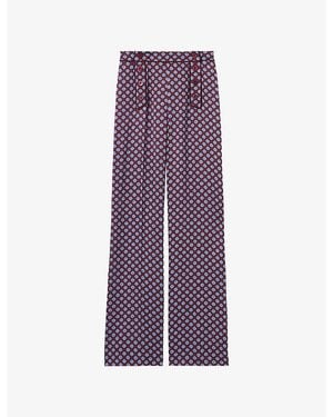 Claudie Pierlot Abstract-Print Straight-Leg Satin Trousers - Purple