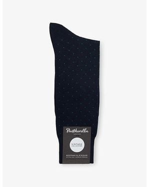 Pantherella Gadsbury Long Pin-Dot Cotton-Blend Dress Socks - Blue