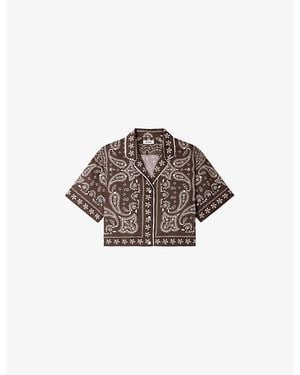 Sandro Bandana-Print Cropped Satin Shirt - Brown