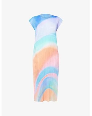 Pleats Please Issey Miyake Groove Sleeveless Knitted Midi Dress - Blue