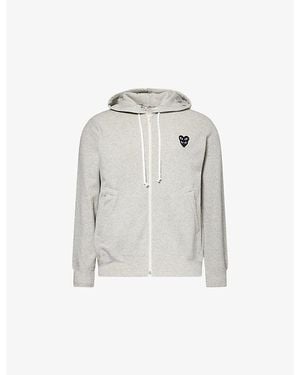 COMME DES GARÇONS PLAY Double-Heart Embroidered Appliqué Cotton-Jersey Hoody - Grey