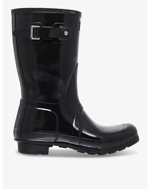HUNTER Original Short Gloss Rubber Wellington Boots - Black