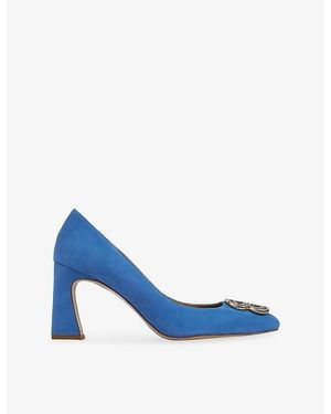 LK Bennett Truly Logo-Motif Suede Heeled Courts - Blue