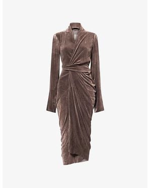 Rick Owens Wrap Draped Velvet Midi Dress - Brown