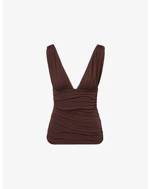Dissh Magnolia Ruched Stretch-Woven Top - Brown