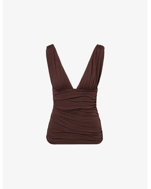 Dissh Magnolia Ruched Stretch-Woven Top - Brown