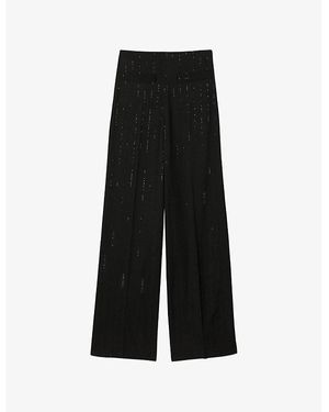 Sandro Sequin-Embellished Straight-Leg Woven Trousers - Black