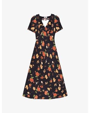 Ro&zo Floral-Print V-Neck Woven Dress - Black