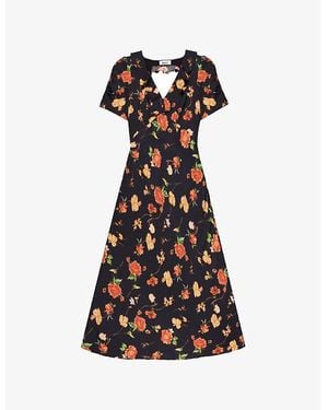 Ro&zo Floral-Print V-Neck Woven Dress - Black