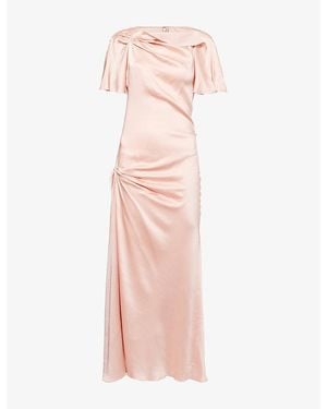 Victoria Beckham Cap Draped-Sleeve Satin Midi Dress - Pink