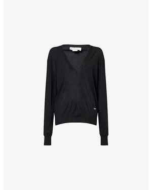 Stella McCartney Embroidered V-Neck Fine-Knit Wool Jumper - Black