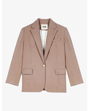 Maje Notch-Lapel Oversized-Fit Woven Blazer - Brown