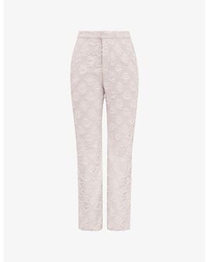 Mistress Rocks Textured Floral-Embellished Straight-Leg Mid-Rise Woven Trousers - Pink