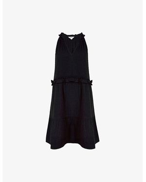 Ro&zo Halterneck Cheesecloth-Textured Cotton Mini Dress - Black