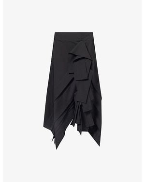 Bottega Veneta Asymmetric Panelled-Drape Wool Midi Skirt - Black