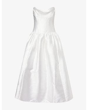 Self-Portrait Peaked-Neck Strapless Taffeta Midi Dress - White