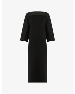 eem Quilted Embroidered Wool-Blend Midi Dress - Black