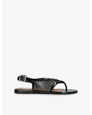 Alaïa Fishnet Flat Leather Sandals - Black