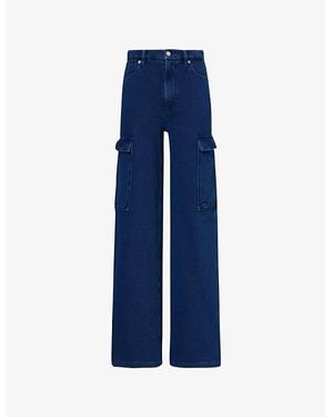 GOOD AMERICAN Jeanius Good Skate Buttoned-Pockets Straight-Leg Mid-Rise Cotton Trousers - Blue