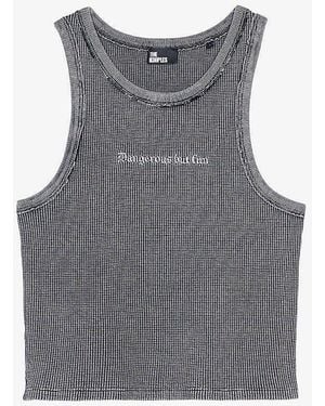 The Kooples Washed 'Dangerous But Fun'-Print Cotton Tank Top - Grey