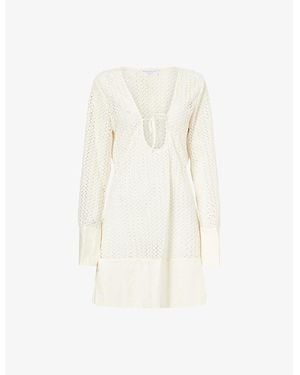 Seafolly Crochet Bell-Sleeves Knitted Mini Dress - White